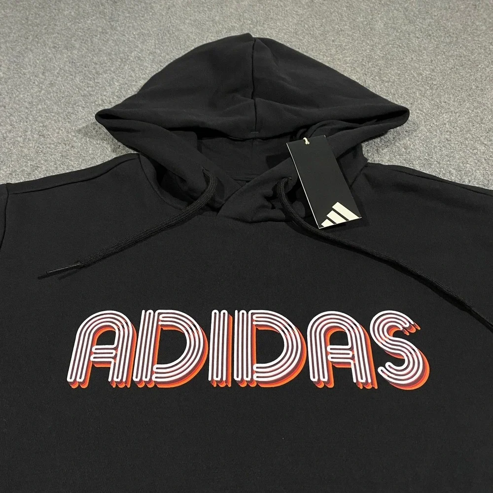 Adidas 3D Retro 70s Striped Logo Hoodie Adult S Black Spell Out Disco Groovy NWT